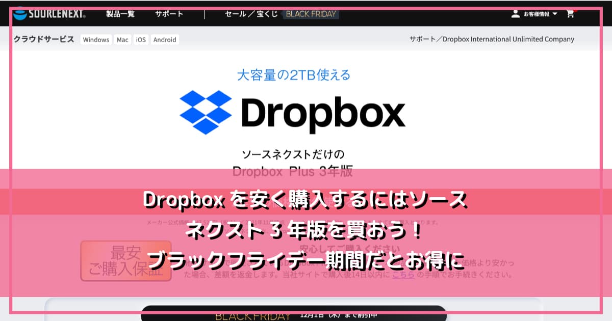 Dropboxを安く購入するにはソースネクスト3年版を買おう！ブラックフライデー期間だとお得に